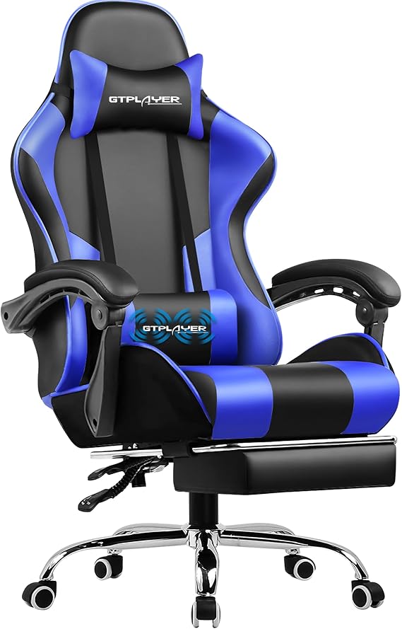GTPLAYER Office Chair Gaming Chair Ergonomic Gamer Chair with Footrest Headrest Lumbar Cushion Padded Gaming Chair Swivel Chair Faux Leather Sky Blue