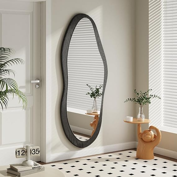AAZZKANG Irregular Wall Mirror Full Length Large with Wood Framed 120x50cm Black Asymmetrical Full Body Mirrors for Bedroom Living Room Entryway