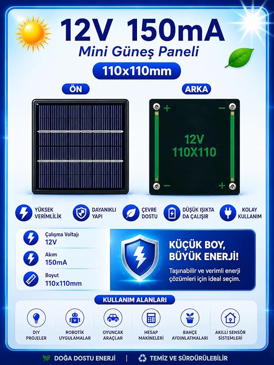 12V 150MA 110X110MM Güneş Paneli - Solar Panel