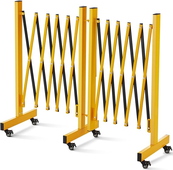 9FT Expandable Barricade Gate Metal with Wheels, Folding Portable Security Barrier, Retractable Traffic Fence for Road Construction, Garage, Road, Outdoor
