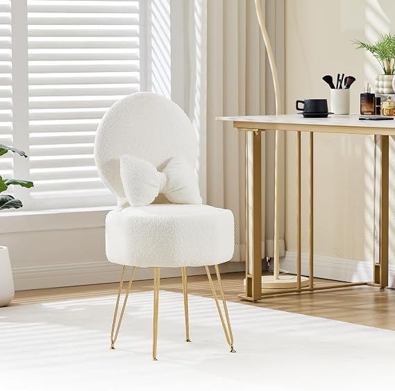 White Dressing Table Chair with Stroage Space, Vanity Chair