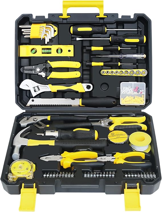 110Pcs Home Tool Kit Set with Storage Toolbox, All Purpose Hand Tools with Socket Wrench Set & Screwdrivers & Pliers, General Household Toolbox for Home Repair, Car Maintenance & DIY Projects