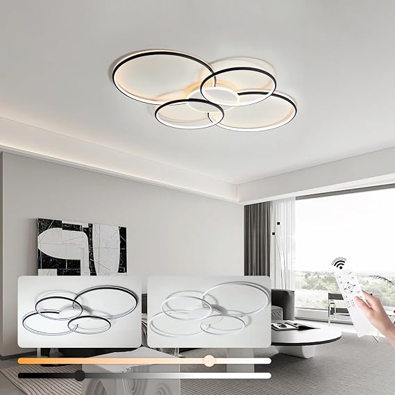 LED Ceiling Light dimmable Living Room Modern with Remote Control Ceiling lamp Round Creative Ceiling Lighting for Bedroom Dining Room Office Kitchen Interior Lighting (Black, L110cm) [Energy Class B]