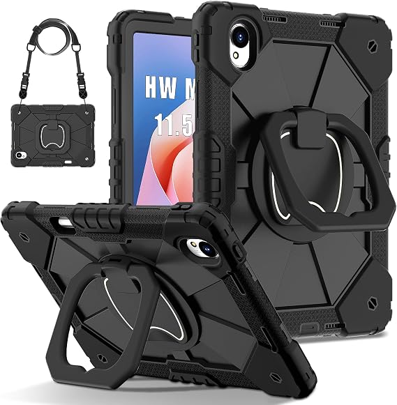 Compatible Case for Huawei MatePad 11.5S 2024 Released,Heavy Duty Shockproof Tablet Cover W Handle Stand Bracket+Shoulder Strap Rugged Protective Case.Black+Black