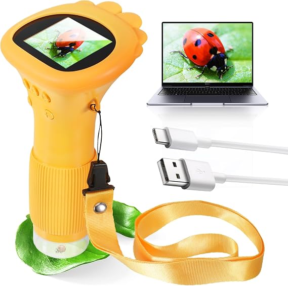 Kids Microscope, Portable Digital Microscope for Kids, Orange 2'' Screen