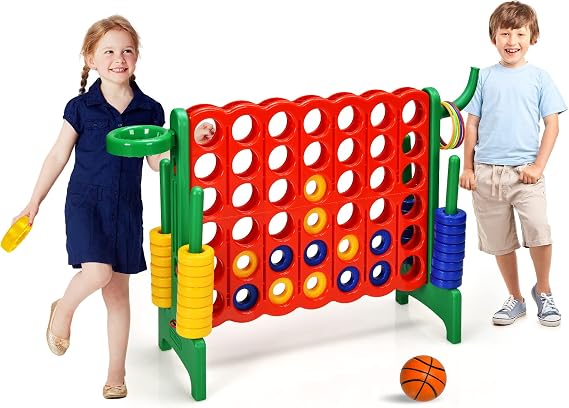 Maxmass Giant 4 in A Row, Four Connect Board Game Set with PU Basketball, 42 Jumbo Rings & Quick-Release Slider, Jumbo 4-to-Score Games for Indoor Outdoor (Green)