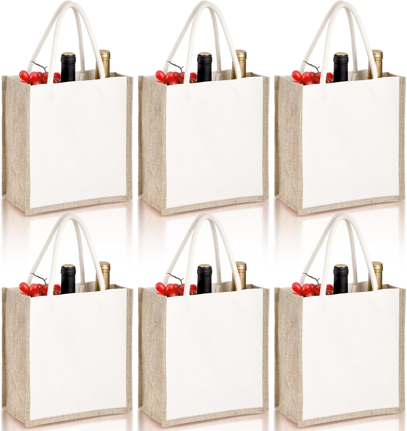 SOUJOY 6 Pack Burlap Tote Bags, Reusable Jute Gift Tote with Handles, Small Beach Bags, Canvas Grocery Shopping Tote for Bridesmaid, DIY, Shopping, Pool, Wedding Bag, Beige, Small, Beige, M