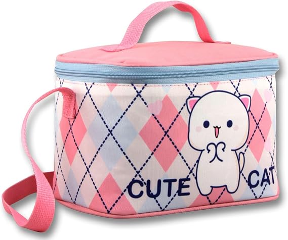 Termoslu/Isı Yalıtımlı Beslenme Çantası - 5025 - Love Cute Cat, Beyaz Pembe (Kız Çocuk)