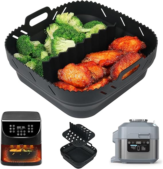 YQL Foldable Airfryer Silicone Mould for Philips Airfryer XL 6.2L/COSORI Hot Air Fryer 5.5L/Ninja Speedi ON400EUCP Airfryer Accessories Silicone Mould with Dividers for Cecotec/Tefal Hot Air Fryer