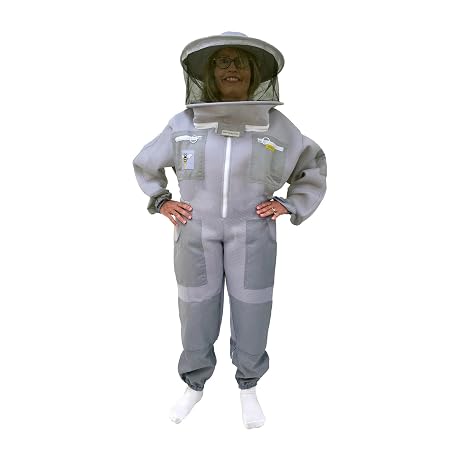 Buzz Defender Grey Beekeeping Suit – Lightweight, Breathable, and Built for Protection with Round Veil (2XL)