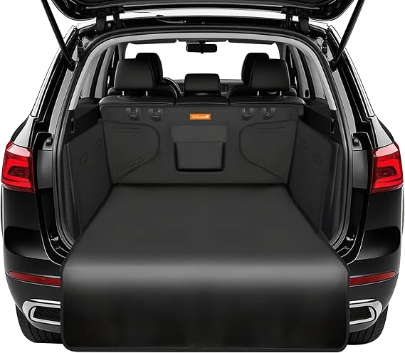 Alfheim Car Boot Liner for Dogs Waterproof Non-Slip Boot Protector Cover | Heavy Duty 600D Oxford Machine Washable,Universal SUV Estate Hatchback-Pet Boot Mat with Bumper Flap & Storage Pocket Black