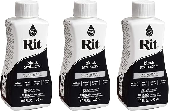 Rit Dye 43327 Purpose Liquid Dye, Black, 8 Fl Oz (Three Pack)
