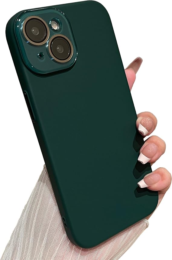 Caseative for iPhone 15 Case,Solid Color Full Camera Lens Protection Compatible with iPhone Case (Dark Green,iPhone 15)
