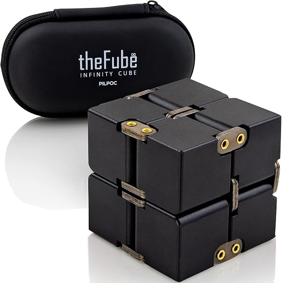 PILPOC theFube Infinity Cube Fidget Desk Toy - Premium Quality Aluminum Infinite Magic Cube with Exclusive Case, Sturdy, Heavy, Relieve Stress and Anxiety, for ADD, ADHD, OCD (Black)