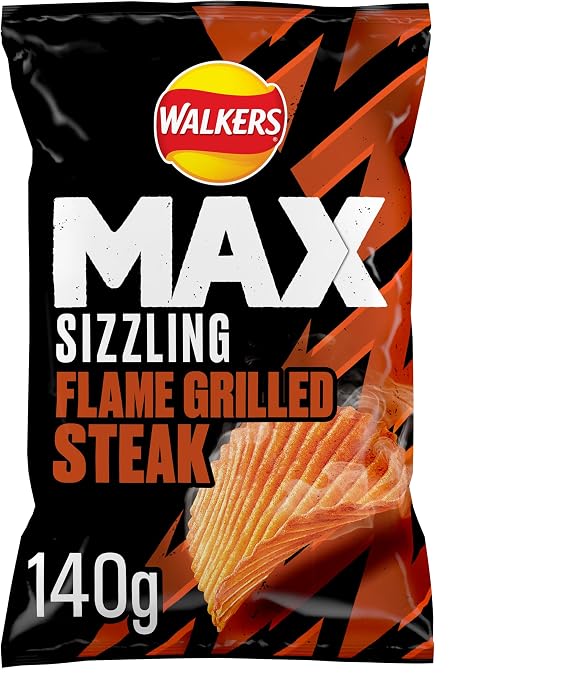 Walkers Max Sizzling Flame Grilled Steak Sharing Crisps 140g