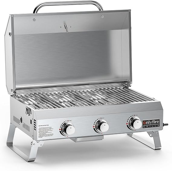 Onlyfire Stainless Steel 3-Burner Portable Gas BBQ, 7kW