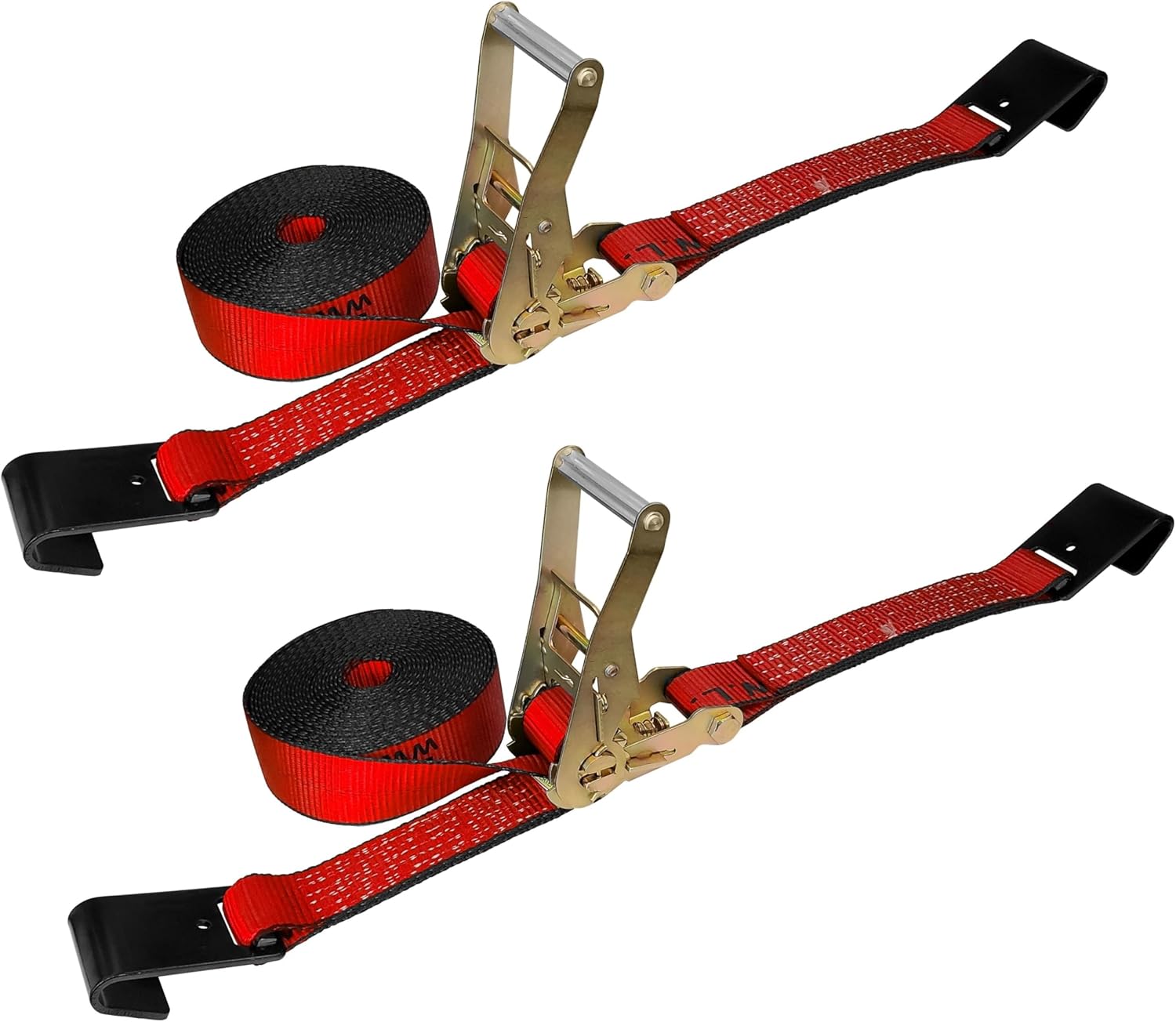 Mega Cargo Control Ratchet Tie-Down Straps with Flat Hooks | 2” x 50’ Red Ratchet Straps | TieDown Ratchet Straps for Flatbed, Truck, Trailers Pickup (2 - Pack)