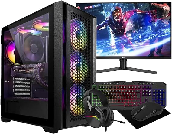Gaming PC Bundle, AMD Ryzen 5 4500, GTX 3050 6GB Graphics, 16GB RAM, 256GB SSD + 1TB HDD, 500W 80+ PSU, WiFi, Windows 11, Black 6 Fan RGB Case, 22" Monitor, High Performance
