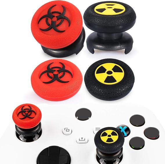 FPS Thumbstick Extender x 2 & Baskı Kauçuk Silikon Kavrama Kılıfı x 4 Xbox Serisi X/S ve Xbox One Kumandası için (Yol Siyah ve BiyoH Kırmızı)