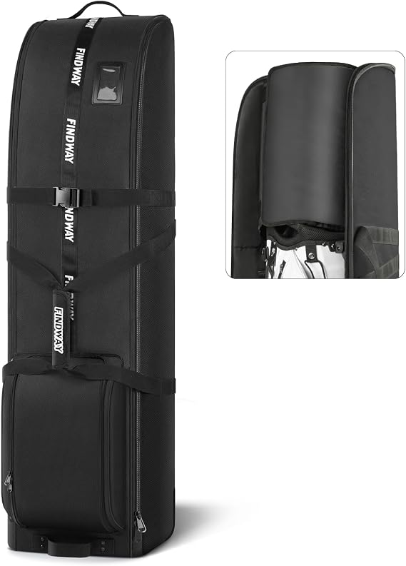 Findway Golf Travel Bag with Wheels, Waterproof, 900D Heavy-Duty Oxford, Premium Padded Flight Case with Removable Pad for Airline Club Protection