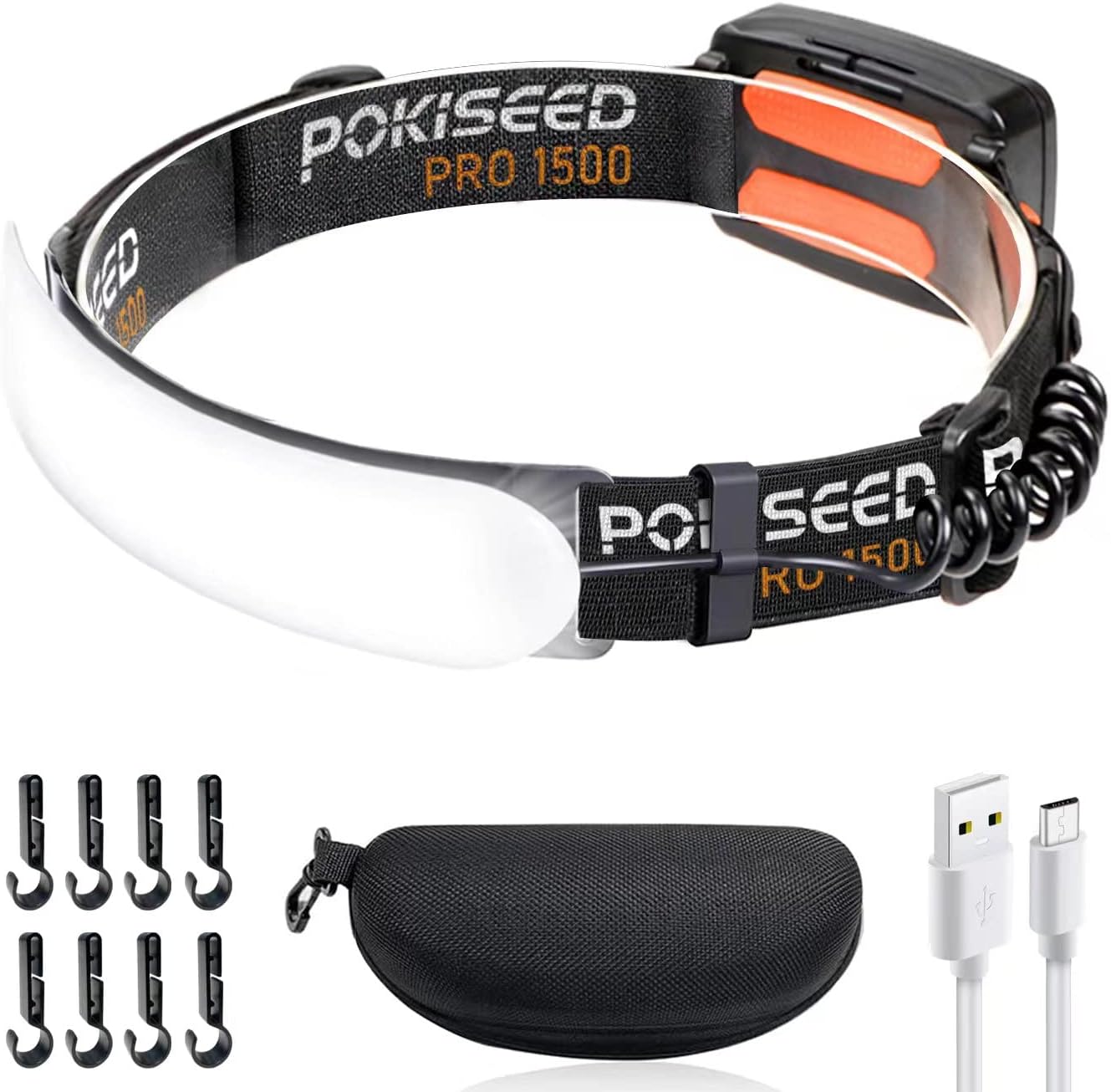 1500 Lumens Rechargeable Head Torch with 230° Wide Beam, 3 Brightness Modes, IPX6 Waterproof LED Headlamp for Running, Camping, Fishing, Hard Hat Work