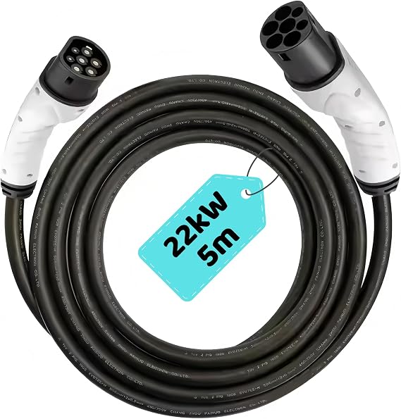 Type 2 EV Charging Cable 22kW | 32A | 5M | 3 Phase | Mode 3 | Type 2 to Type 2 | Car Charger Cable | Long Charging Cable | Waterproof IP55