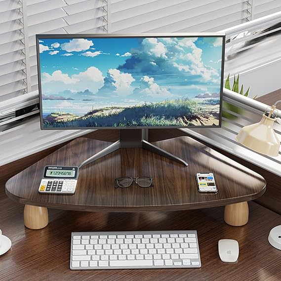 Corner Monitor Stand, Desktop Stand, Computer Stand, Desktop Rack, 23.6 inches 60 cm Wide, Wooden Tabletop, Desktop PC, Monitor Stand, Computer Rack, Desktop Storage, Triangle Storage Shelf