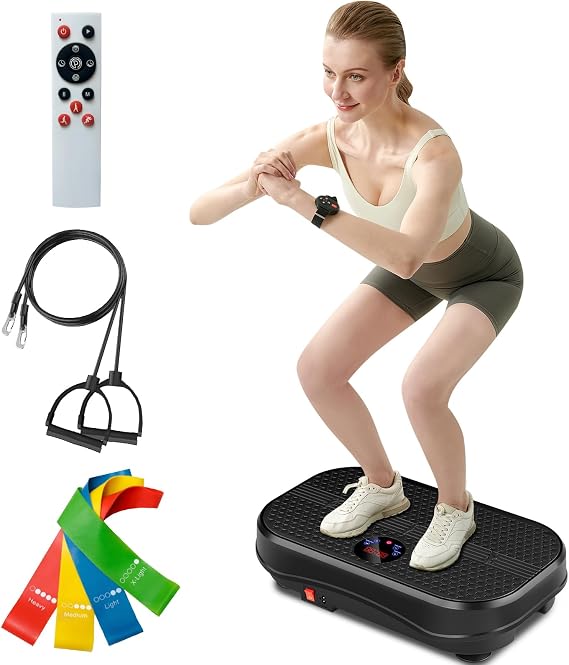 FitinOne Vibrationsplatten-Trainingsgerät für Lymphdrainage-Massagegerät 150 kg Kapazität Ganzkörper-Trainingsgerät mit Schlaufenbändern für Damen und Herren Fitness-Plattform für Gewichtsverlust