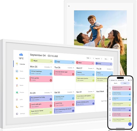 Digital Calendar 15.6 Inch - Wall Planner, Smart Touchscreen Family Organizer with Interactive Display, Chore Chart, Meal Planner & Digital Photo Frame, Wall & Desk Mountable