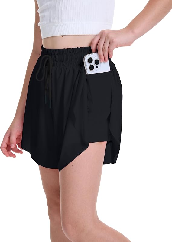 Mädchen Kurze Hose mit 2 Taschen 2 in 1 Laufshorts KinderSporthose Mädchen Kurz with Elastischer Bund für LaufenGymnastikFreizeitSchule.