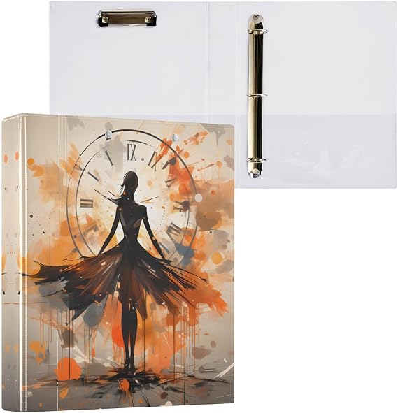 ALAZA 3 Ring Binder with Clipboards, 1.5 Inch Round Rings Easily Organizes 1.5 Inch Binder Fits Letter Sized Paper, Girl and Clock Large 3 Hole Binder for School Office or Work Supplies