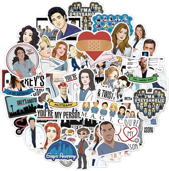 ALLY-MAGIC Grey's Anatomy Stickers, 50 Pcs V Show Creative DIY Stickers Waterproof Vinyl Decal Stickers for School Bag Pencil Case Waterbottle Phone Computer Cars Bicycles Y4-SXYSTZ(Doctor)