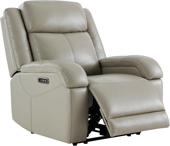 Watson & Whitely Genuine Leather Wall Hugger Power Recliner, Grey