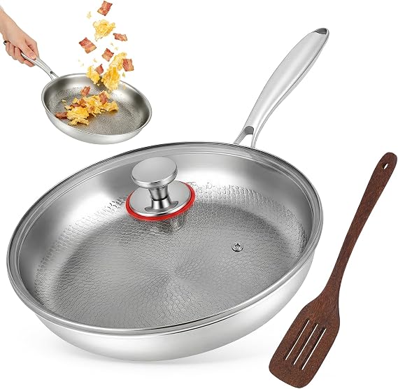 Large Titanium Frying Pan 28cm with Lid, Non Stick, Coating Free, Induction