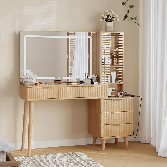 Dressing Table with Large Mirror & Generous Storage & Charging Station