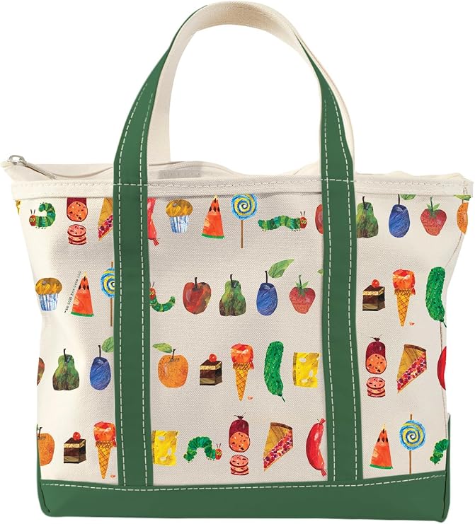 The Very Hungry Caterpillar Zippered Tote Bag with Inner Pocket - World of Eric Carle Gift for Book Lovers