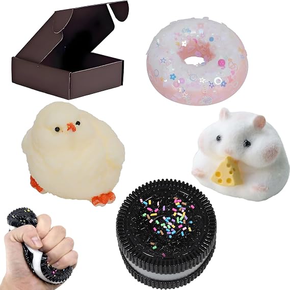 4Pcs Taba Squishy, Kawaii Squishies Fur Squeeze Toys, Stress Relief Squishies for Party Favors, Fidget Toys Suitable Adults Kids