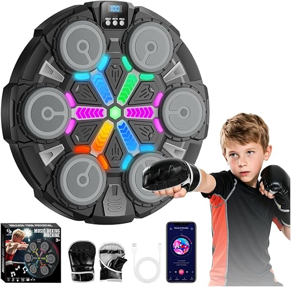 Smart Music Boxing Machine, Wall-Mounted Bluetooth Boxing Machine with Music, 9 Speed Rhythm Mode Adjustment, LED Lights, Music Punch Machine for Kids Adults