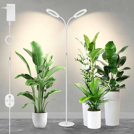Große 24V LED Pflanzenlampe für Innen vollspektrum mit 660 nm Rot LUMILEDS Grow Light 2×16 cm Lampen mit Timer & Dimmung höhenverstellbar 56–178 cm 22 cm Basis 30 W 320 µmol/m²/s @15 cm K30-W [Energy Class E]