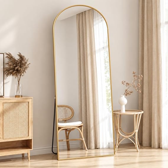 Full Length Mirror 162x52cm, Arched, Tempered Glass, Gold
