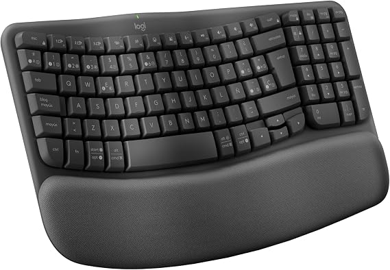 Logitech Wave Keys, ergonomik kablosuz klavye, dolgulu bilek desteği, konforlu ve doğal yazma, Easy-Switch, Bluetooth, Logi Bolt, Multisystem, Windows/Mac - grafit