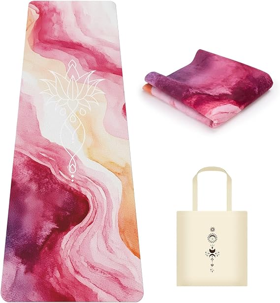Travel Non Slip Foldable Suede Yoga Mat 1.5mm with Bag, Sweat Absorbent Exercise Mat for Hot Yoga Pilates Home Gym Outdoor Workout,Lightweigh, 183L x 61W cm, 1.5 Kg