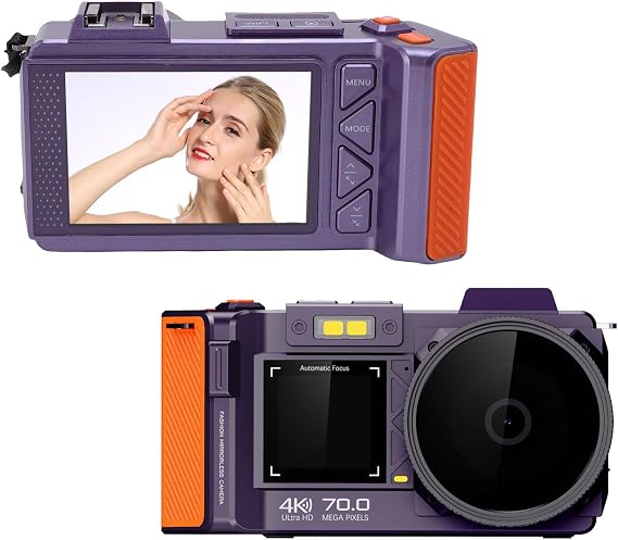 VBESTLIFE 4K Digital Camera, 70MP UHD Dual Screens Camera, 50X Zoom, Portable Point and Shoot Digital Camera for Teens, Adult, Selfies (Violet)
