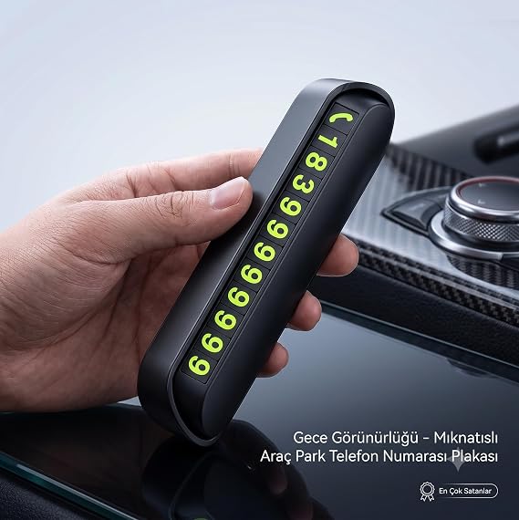 Araç İçi Park Telefon Numarası, Fosforlu Numaratör Oto Cam Kartı, Park Numaratörü, Açılır Kapanır Telefon Numarası Göstergesi, Siyah, 130x26mm