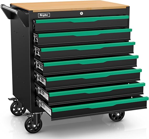 7-Drawer Rolling Tool Chest with Wood Workbench,Heavy-Duty Steel Tool Cabinet Box, Lockable Drawers,31.2W x 18.9D x 32.3H inch,Perfect for Home, Garage, or Workshop(7 Drawers)