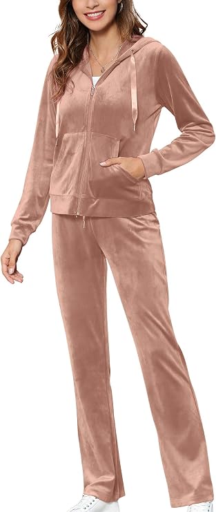 MessBebe Womens Velour Tracksuits Set Sweatsuit Hoodie Top and Jogging Pants Casual Loungewear 2 Piece