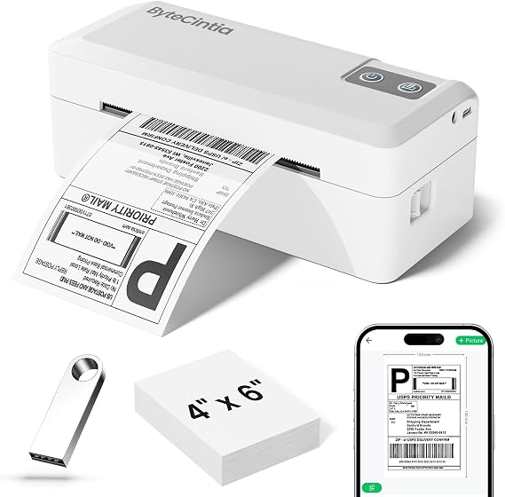 Shipping Label Printer Bluetooth, 4x6 Thermal, White