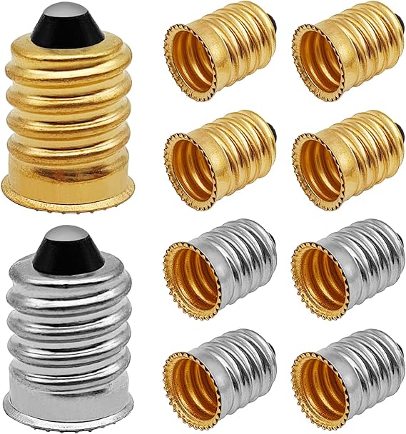 10 Pack E14 to E12 Adapter Converter, E14 to E12 Lamp Base Adapter, Light Converter Socket Bulb Adapter, European Base to US Standard Candelabra Light Socket Reducer, Gold and Silver
