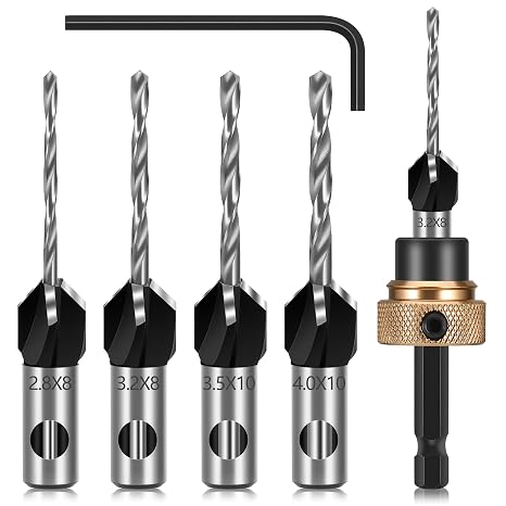 JIZZU 4PCS Countersink Drill Bit Set with Adjustable Depth Stop