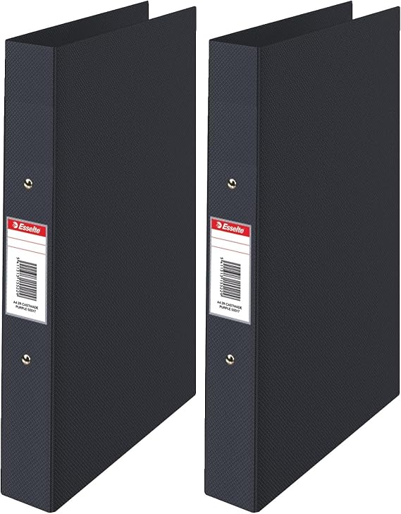 Esselte 2 Ring Binder, PP, Holds up to 190 Sheets, 42 mm Spine, 50004 - A4, Black (Pack of 2)
